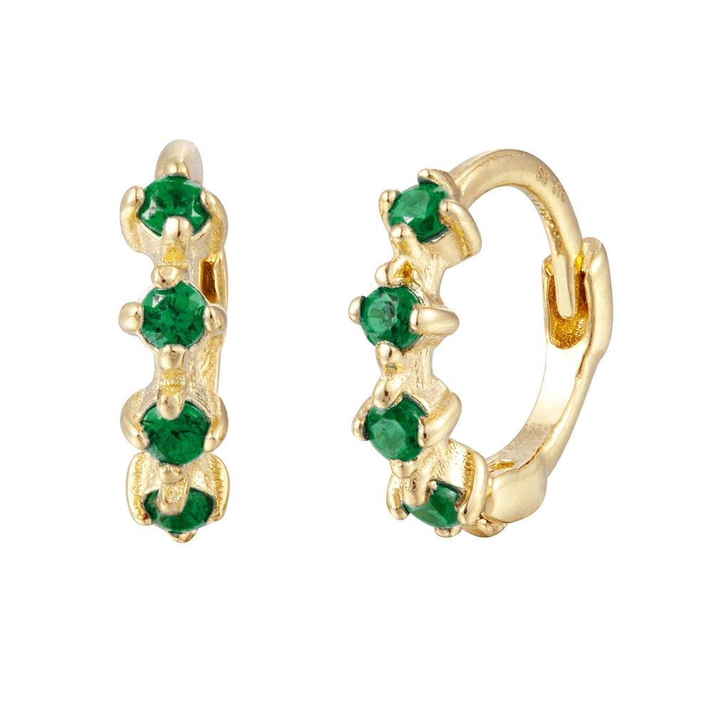 9ct Solid Gold Emerald Studded Huggie Hoops