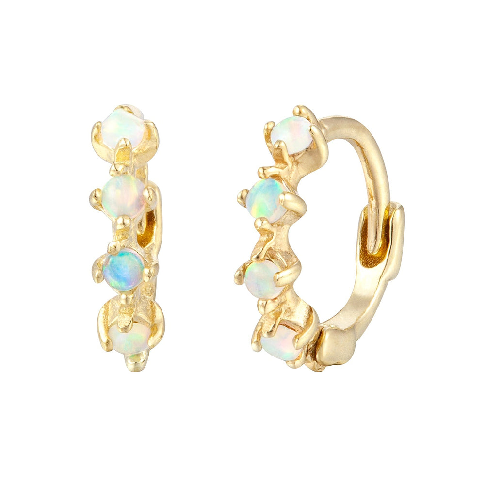 9ct Solid Gold Opal Studded Huggie Hoops