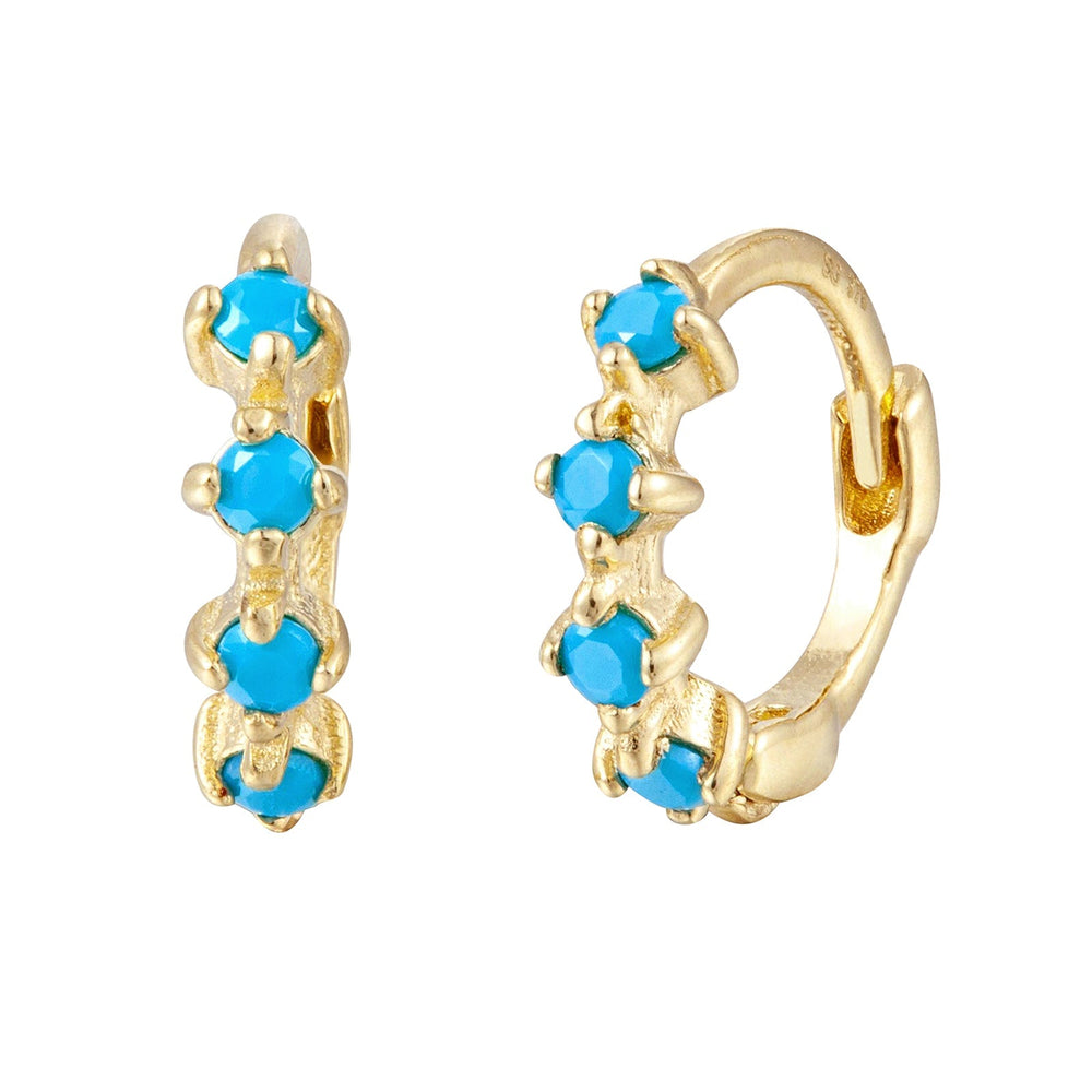 9ct Solid Gold Turquoise Studded Huggie Hoops