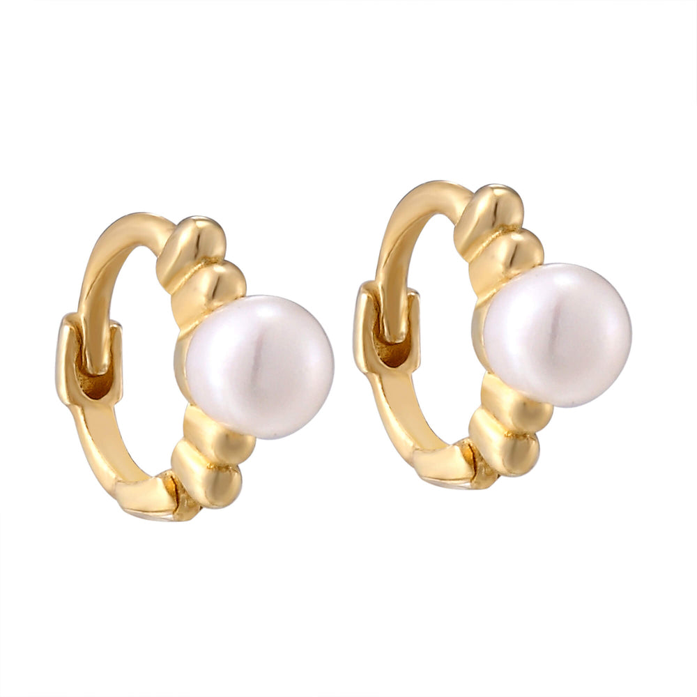 9ct Solid Gold Tiny Pearl Huggie Hoops