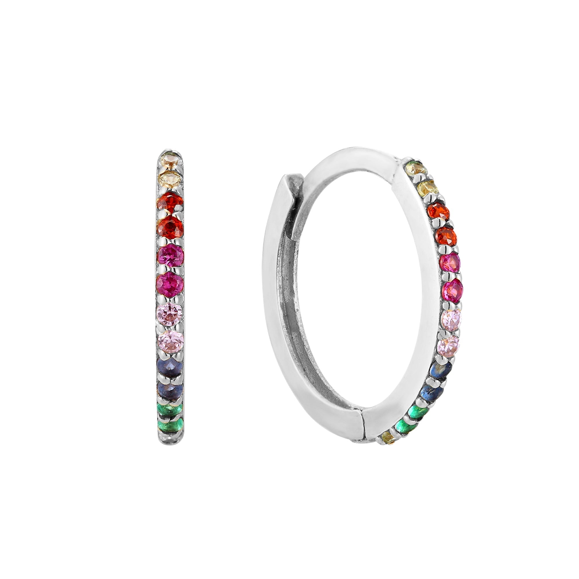 Silver Rainbow CZ Hoop Earrings - seol-gold