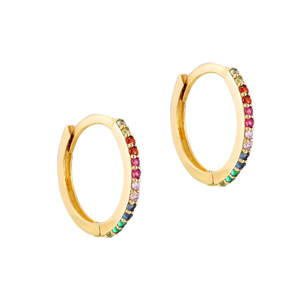 9ct Solid Gold Rainbow CZ Hoop Earrings