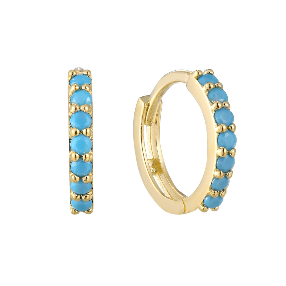 9ct Solid Gold Turquoise Hoop Earrings