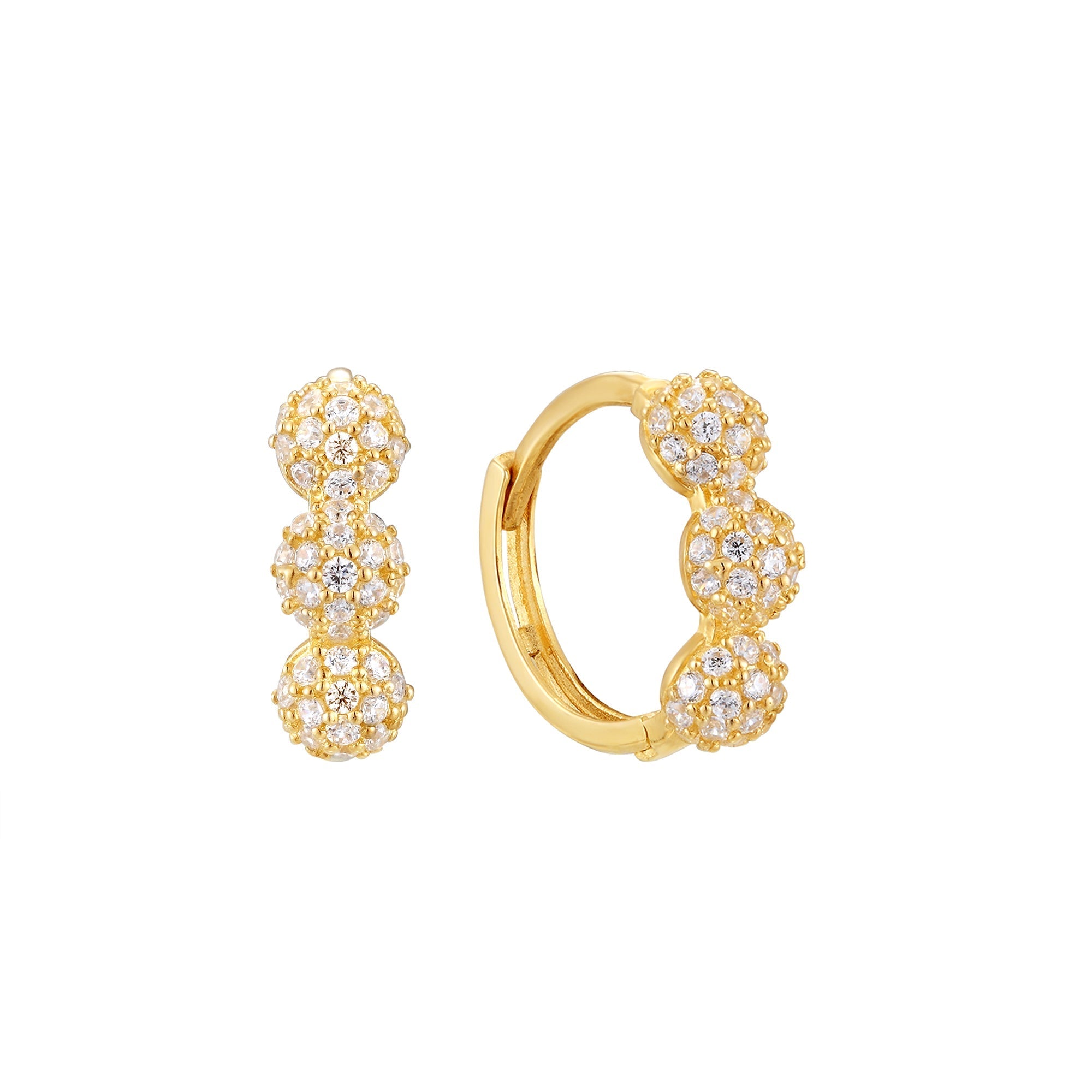 9ct Solid Gold Pave CZ Dome Hoops - seol-gold