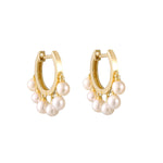 9ct Solid Gold Pearl Drop Charm Hoop Earrings