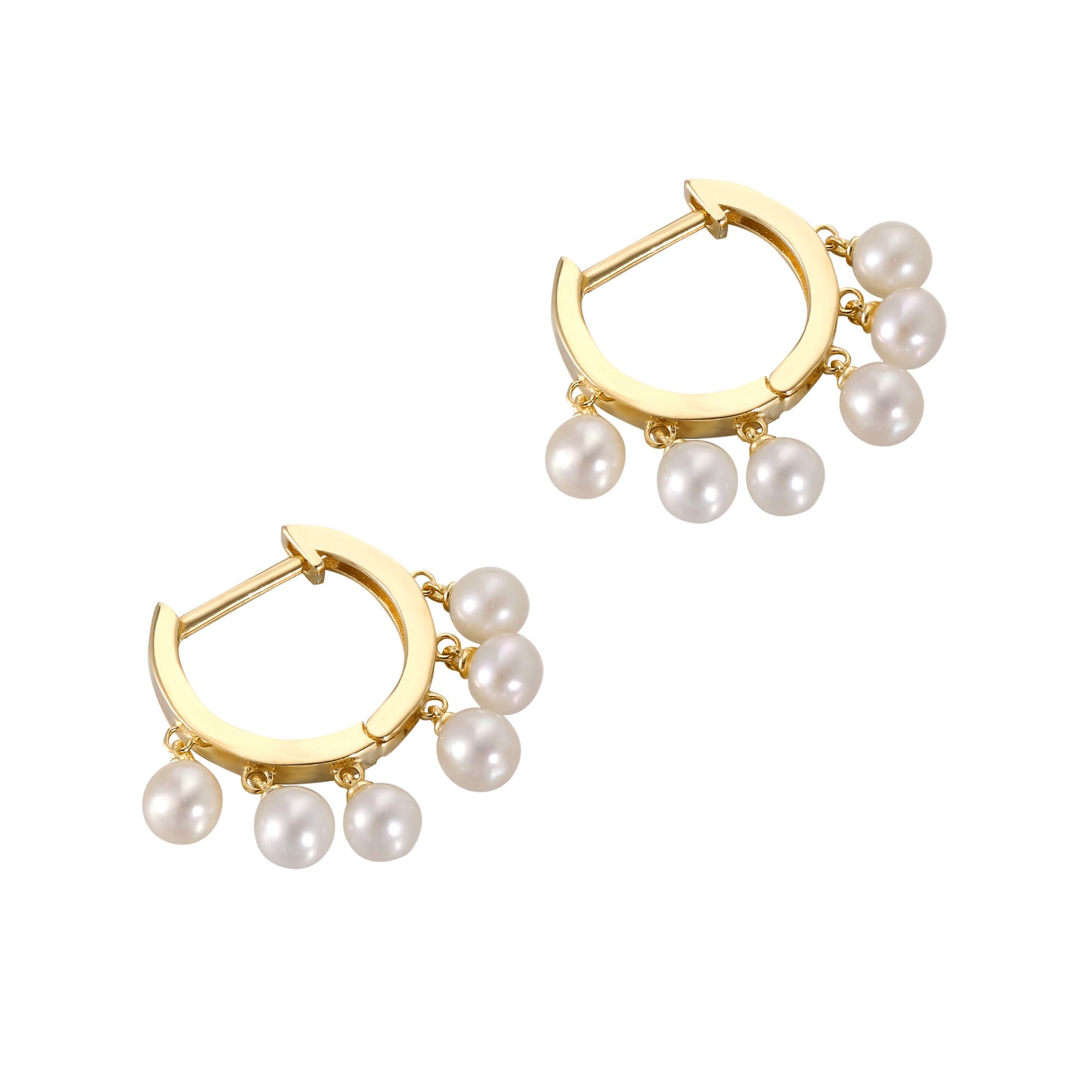 9ct Solid Gold Pearl Charm Hoops - seolgold