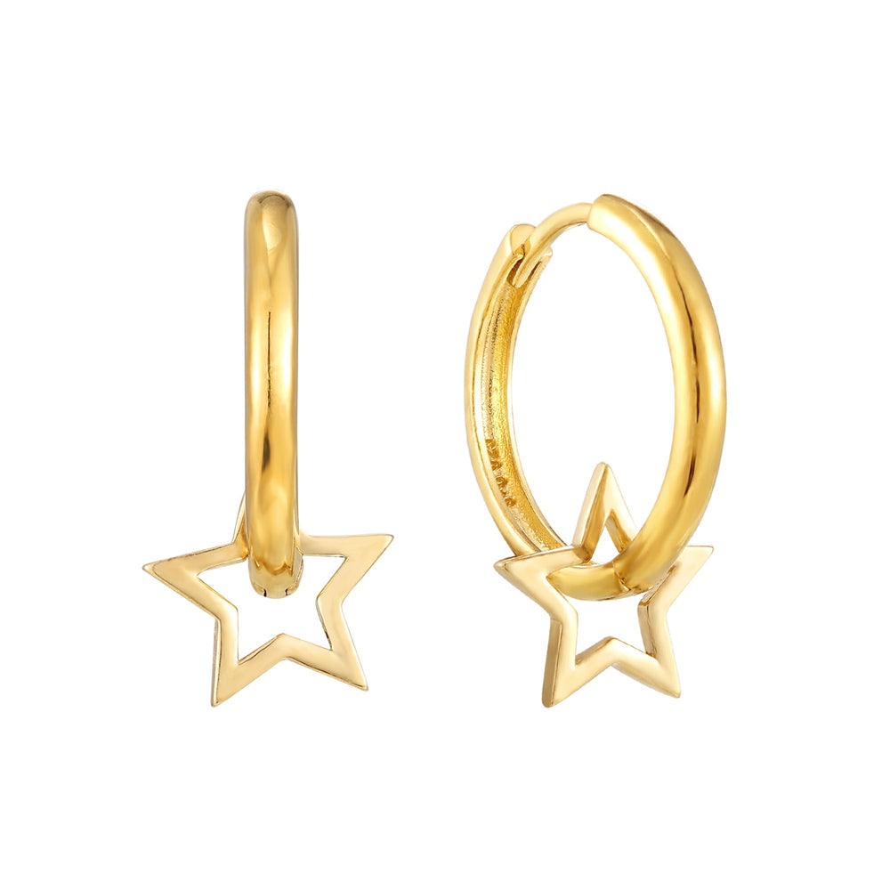 18ct Gold Vermeil Star Charm Hoop Earrings