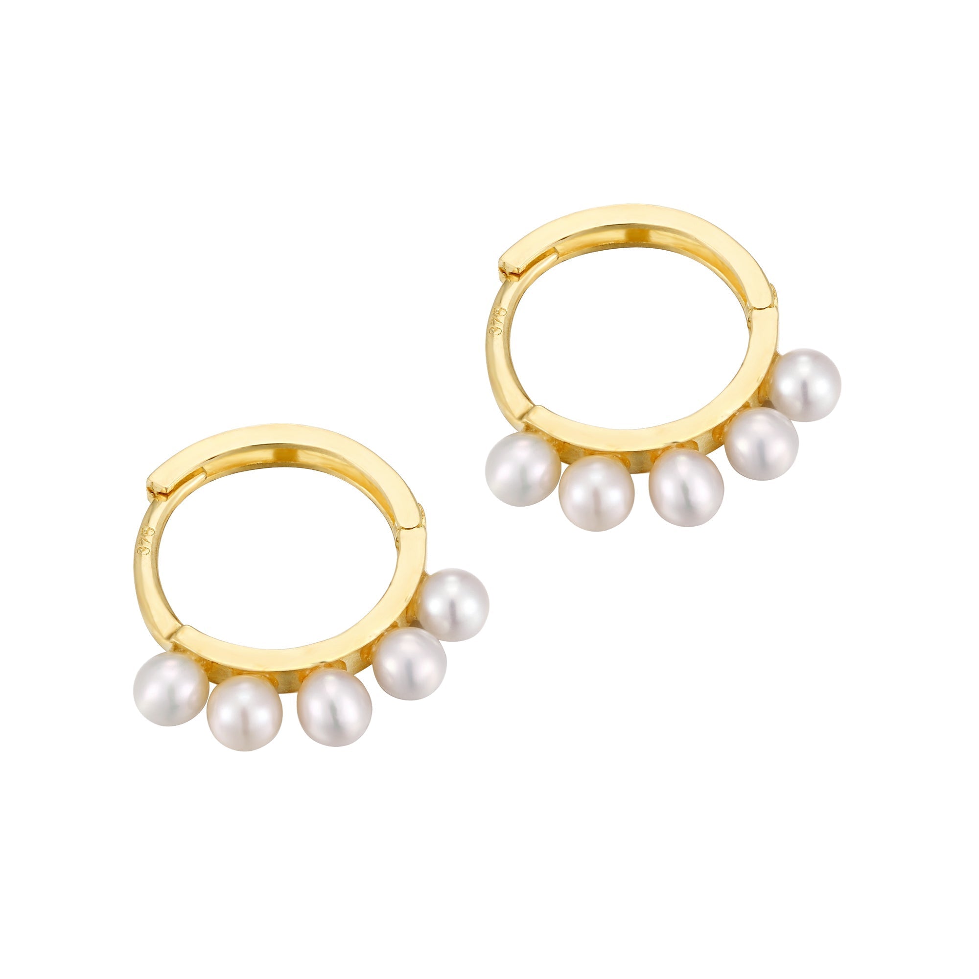  9ct Solid Gold - pearl hoop earrings - seolgold