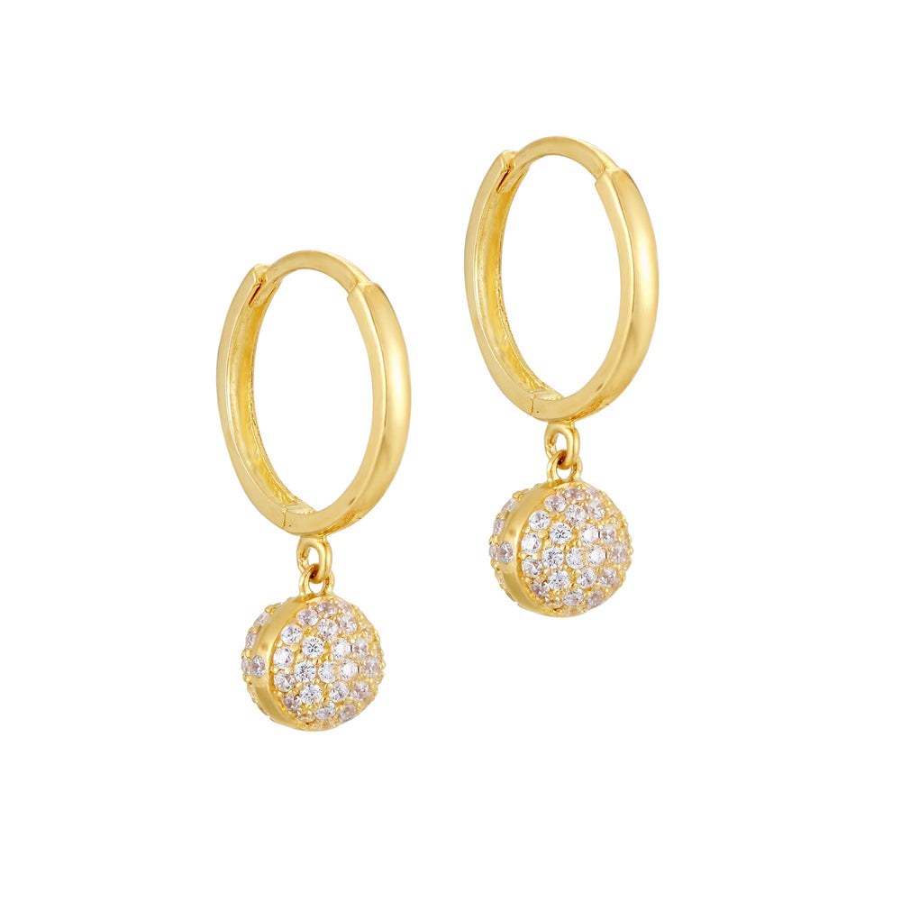 9ct Solid Gold CZ Sphere Charm Hoops