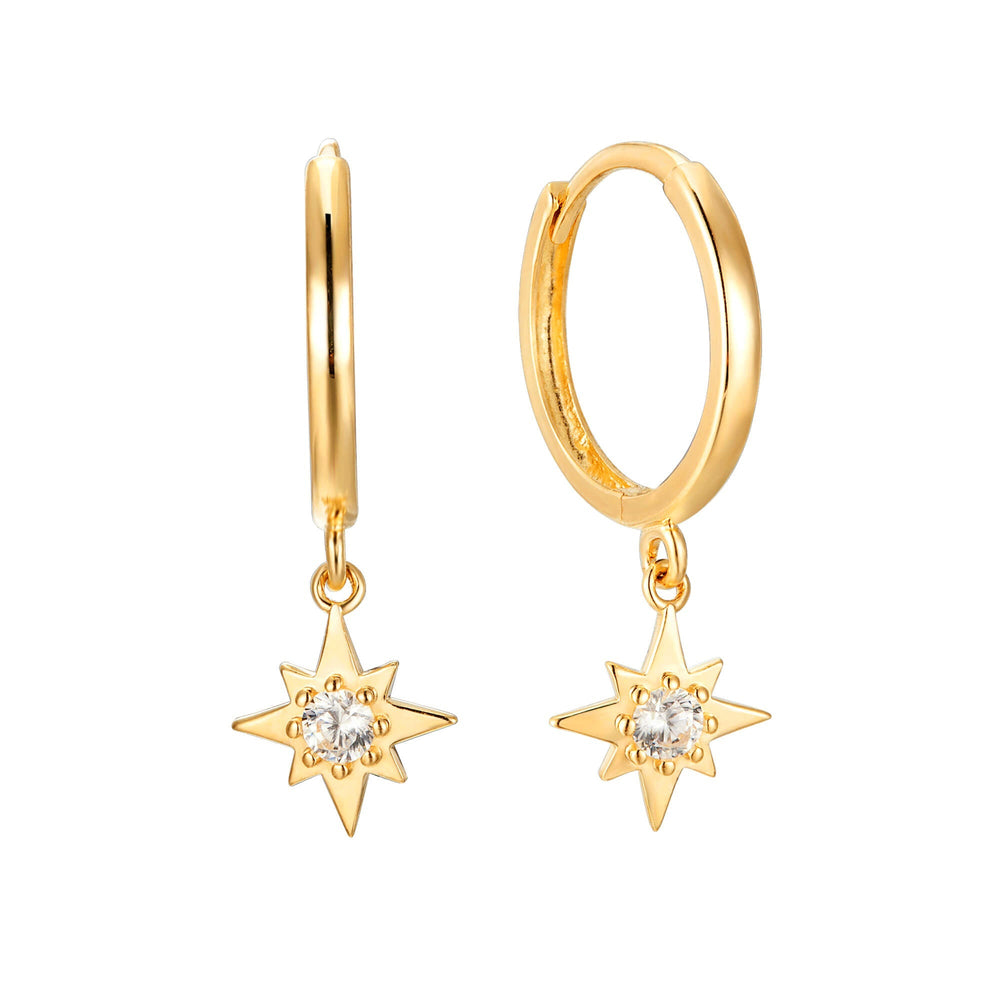 9ct Solid Gold Star Charm Hoops