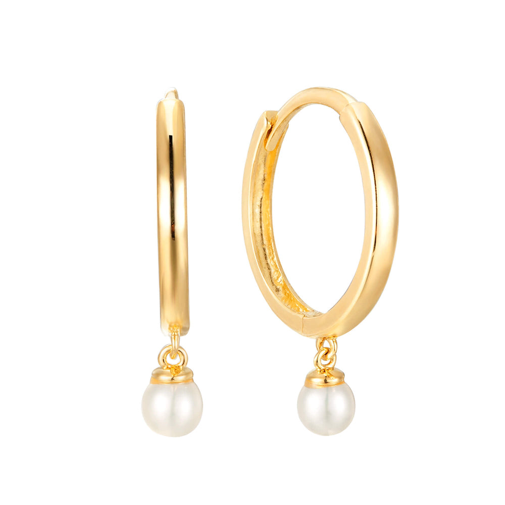 9ct Solid Gold Pearl Charm Hoops