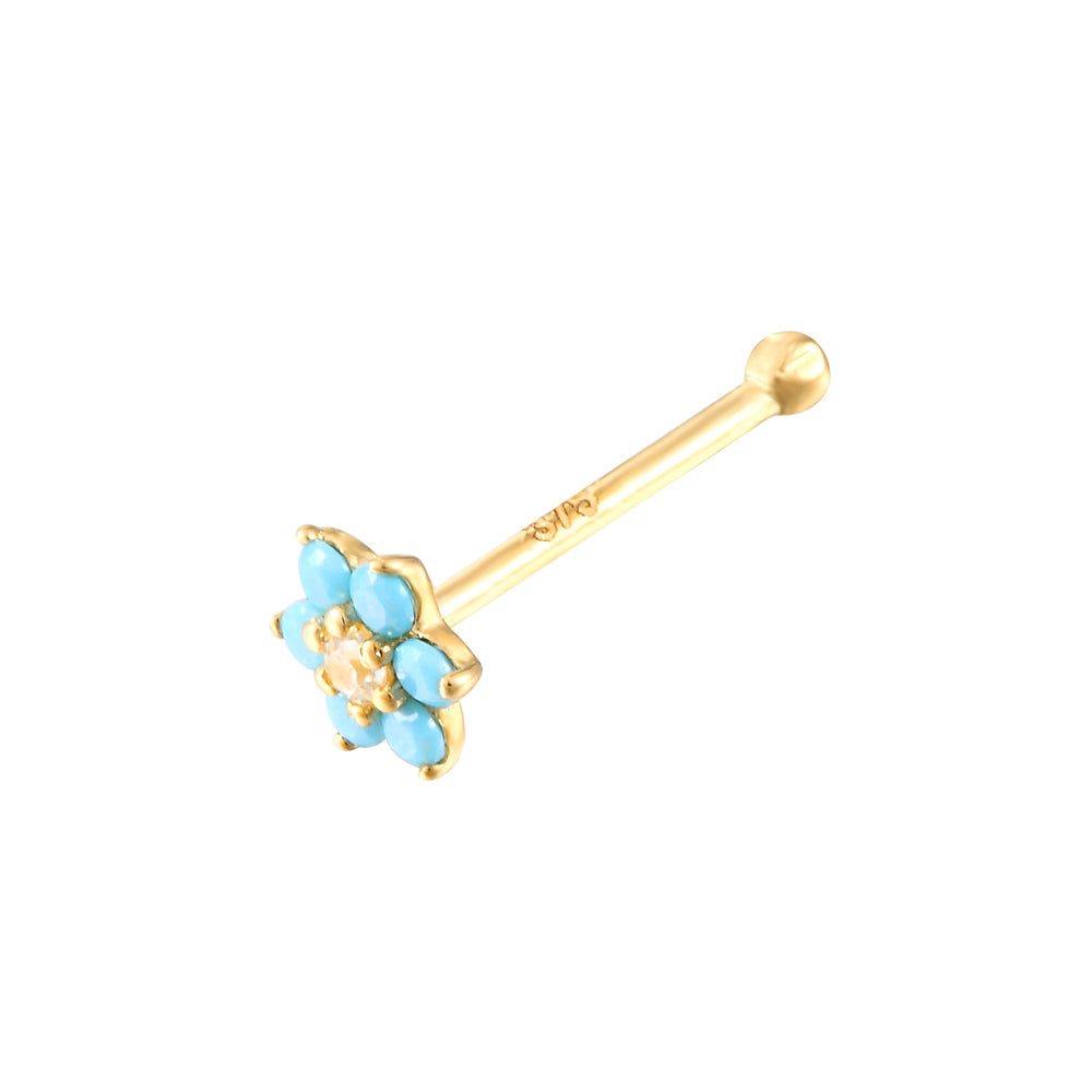 9ct Solid Gold Turquoise Flower Nose Stud