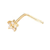 A 9ct solid gold nose stud with a flower-shaped design, adorned with cubic zirconia stones - seolgold