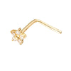 A 9ct solid gold nose stud with a flower-shaped design, adorned with cubic zirconia stones - seolgold