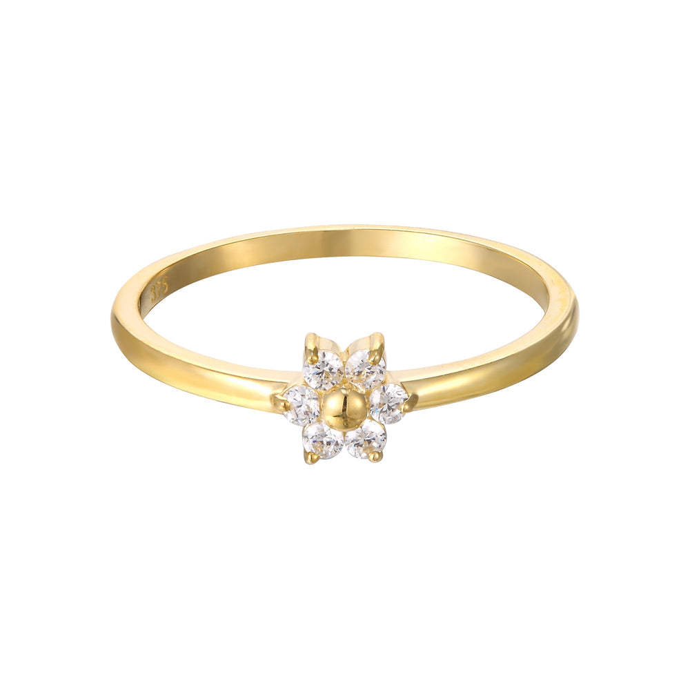 9ct Solid Gold CZ Flower Ring