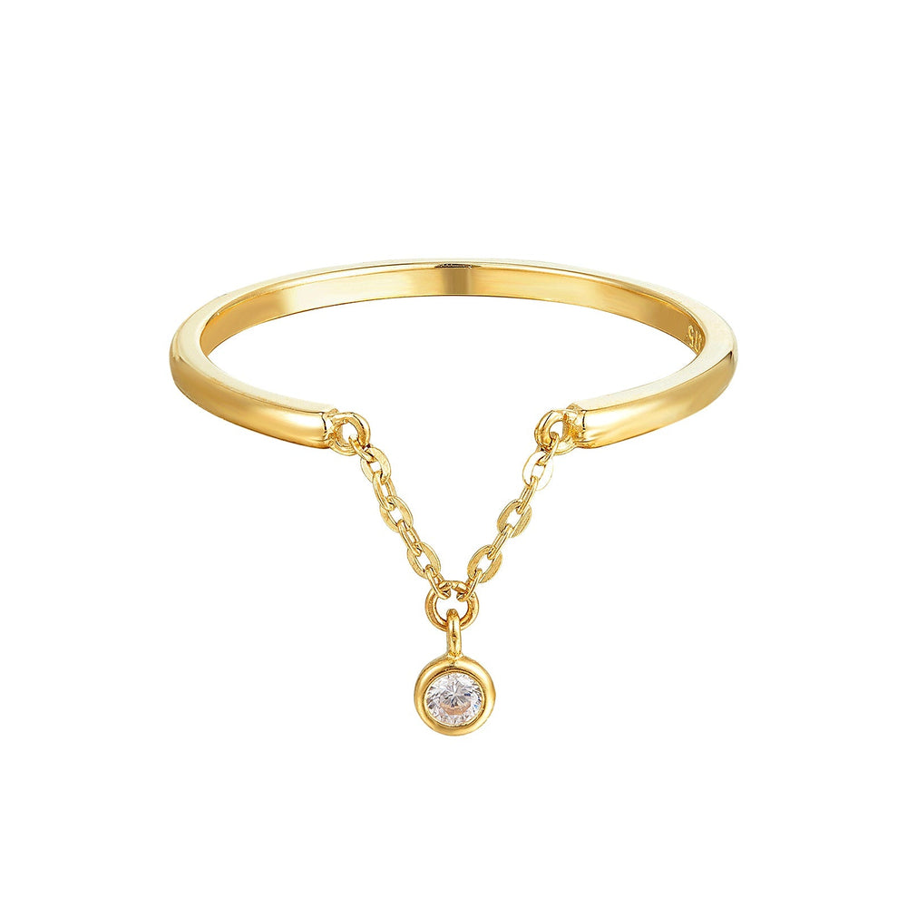9ct Solid Gold Bezel CZ Chain Ring