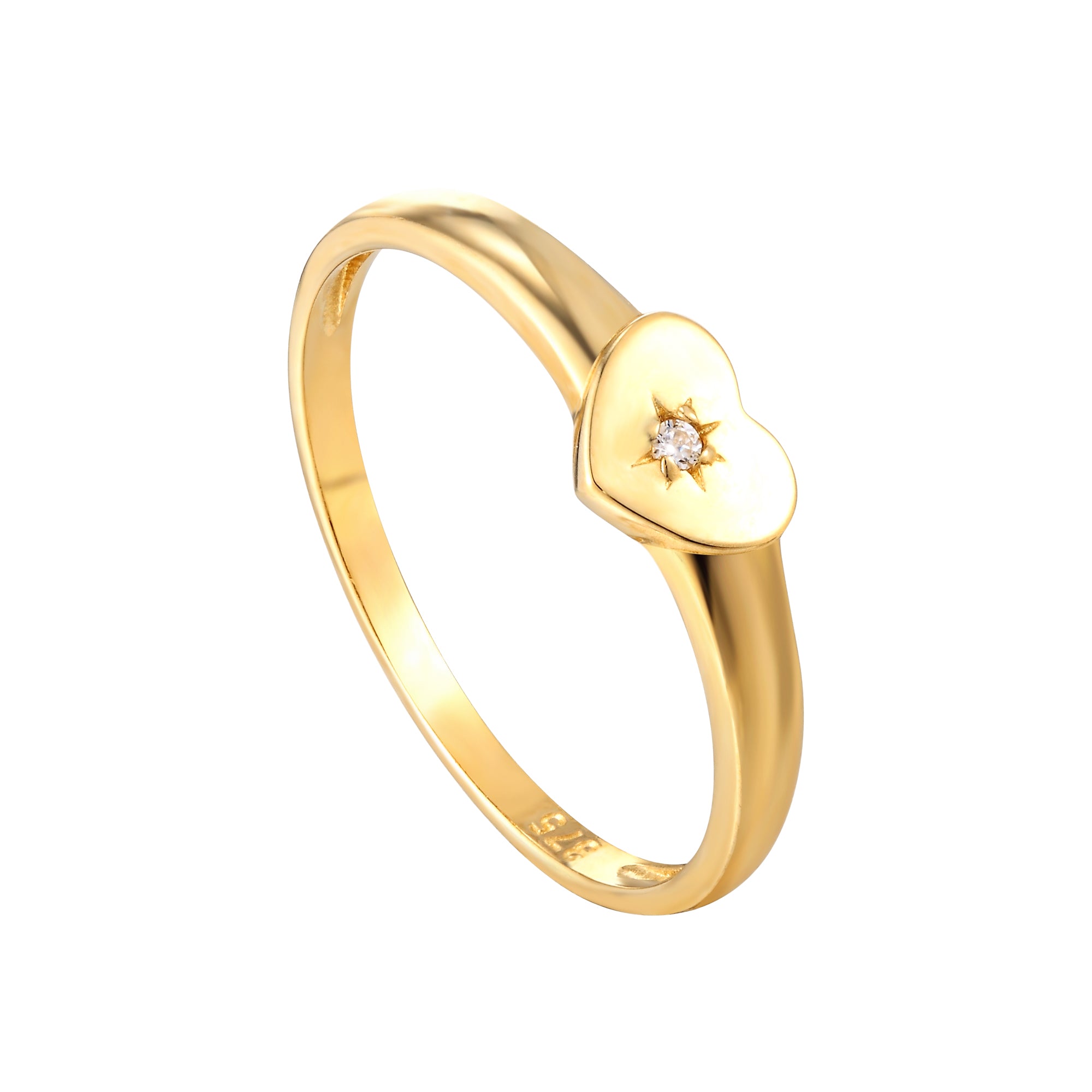 9ct Solid Gold Heart CZ North Star Ring
