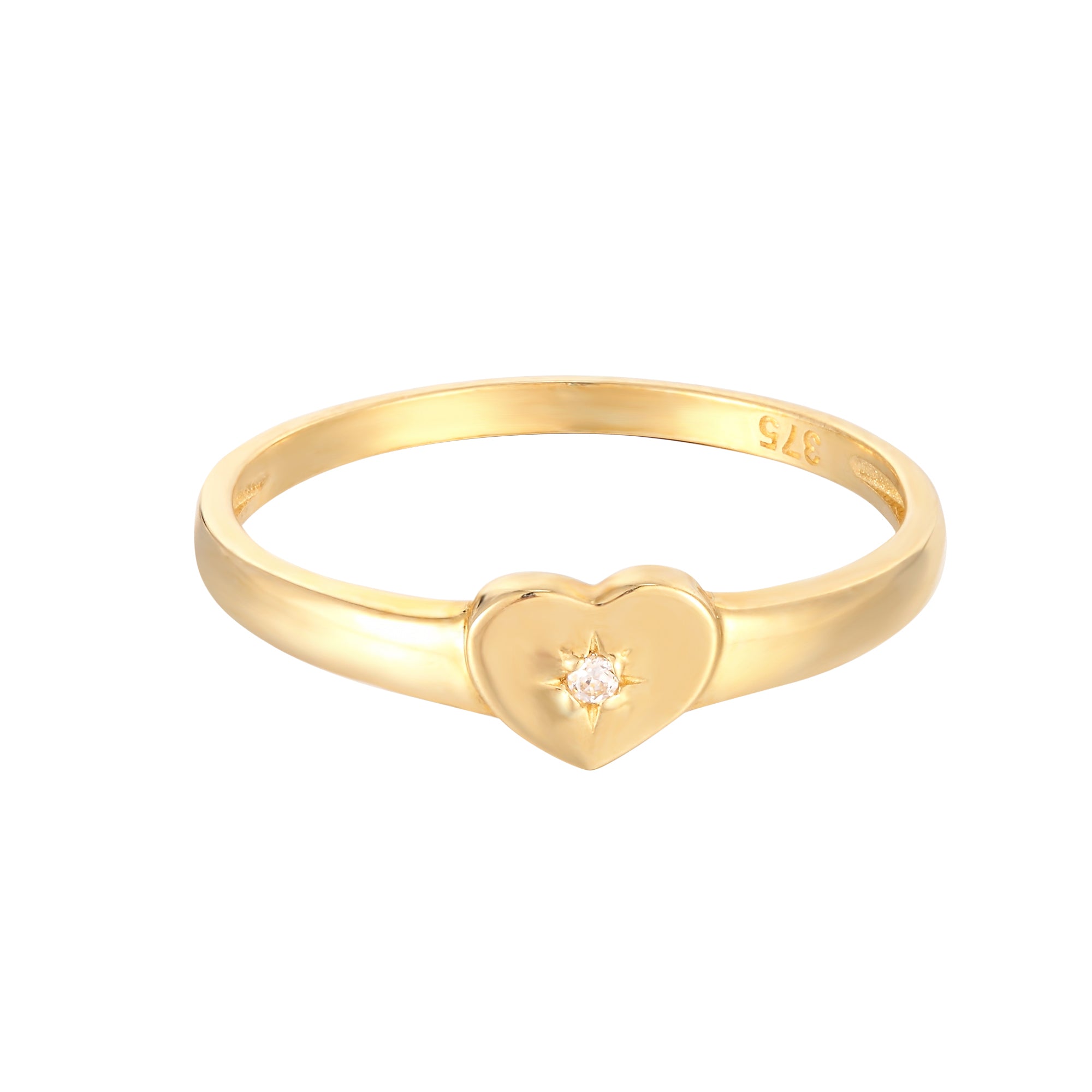 9ct Solid Gold Heart CZ North Star Ring