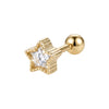 Gold star-shaped earring with a clear gemstone on a white background - seolgold