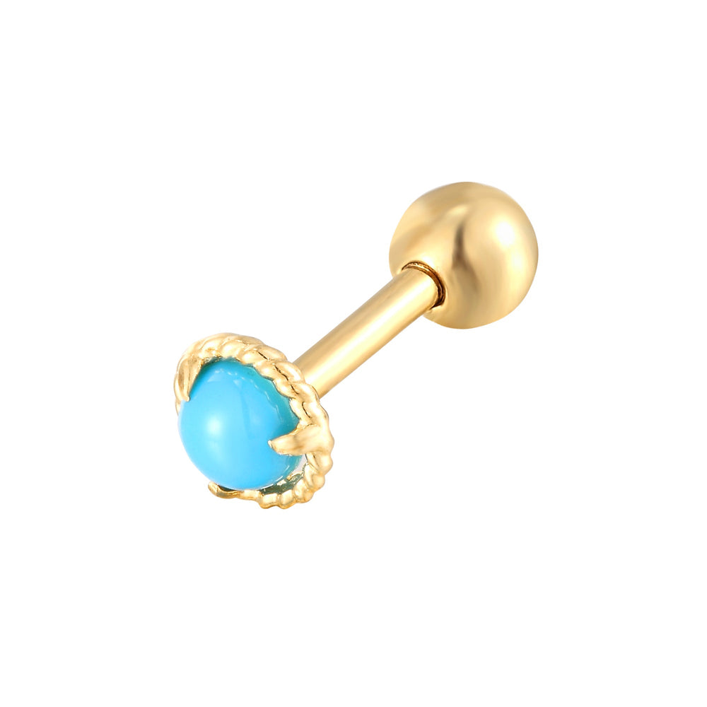 9ct Solid Gold Turquoise Bezel Barbell
