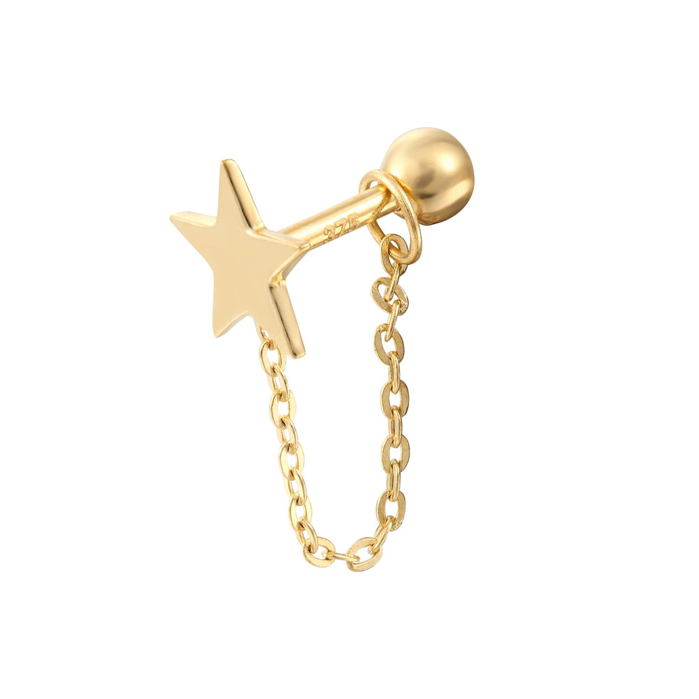 9ct Solid Gold Star and Chain Stud