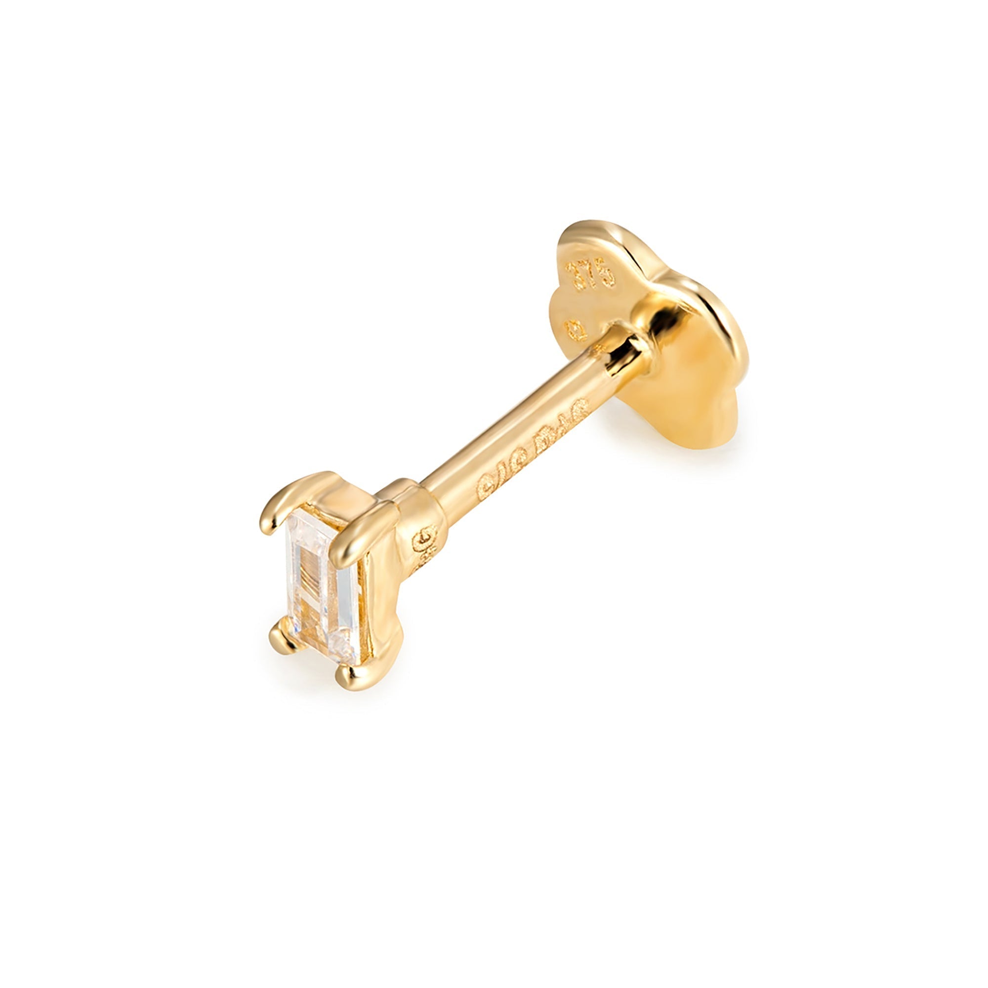 9ct Solid Gold Baguette CZ Labret Stud Earring - seolgold