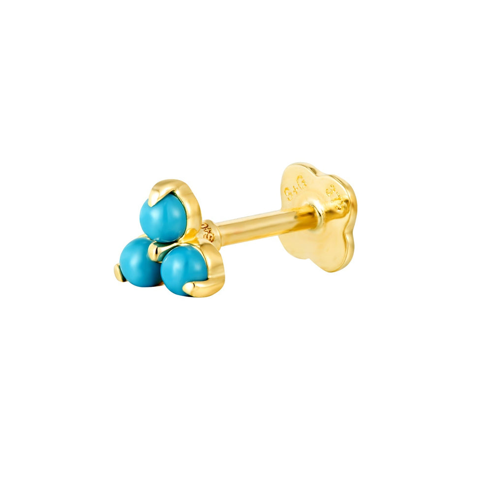 9ct Solid Gold Turquoise Labret Stud Earring