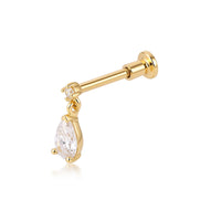 Gold earring with a clear gemstone on a white background - seolgold