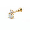 Gold earring with opal stone and clear gem on a white background - seolgold