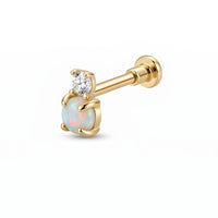 Gold earring with opal stone and clear gem on a white background - seolgold