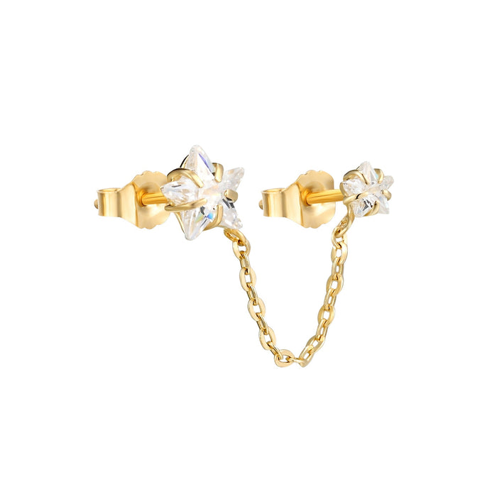 9ct gold cz star and chain studs - seol-gold