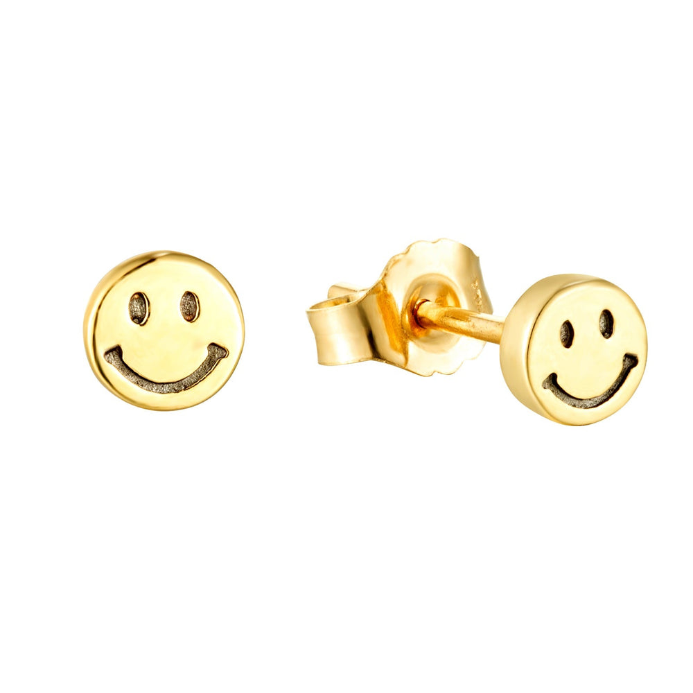 9ct Solid Gold - smiley face stud earrings - seolgold