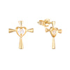 9ct Solid Gold Cross Studs with CZ Heart centre - Seol Gold