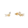 Gold earrings with diamond-like stones on a white background - seolgold