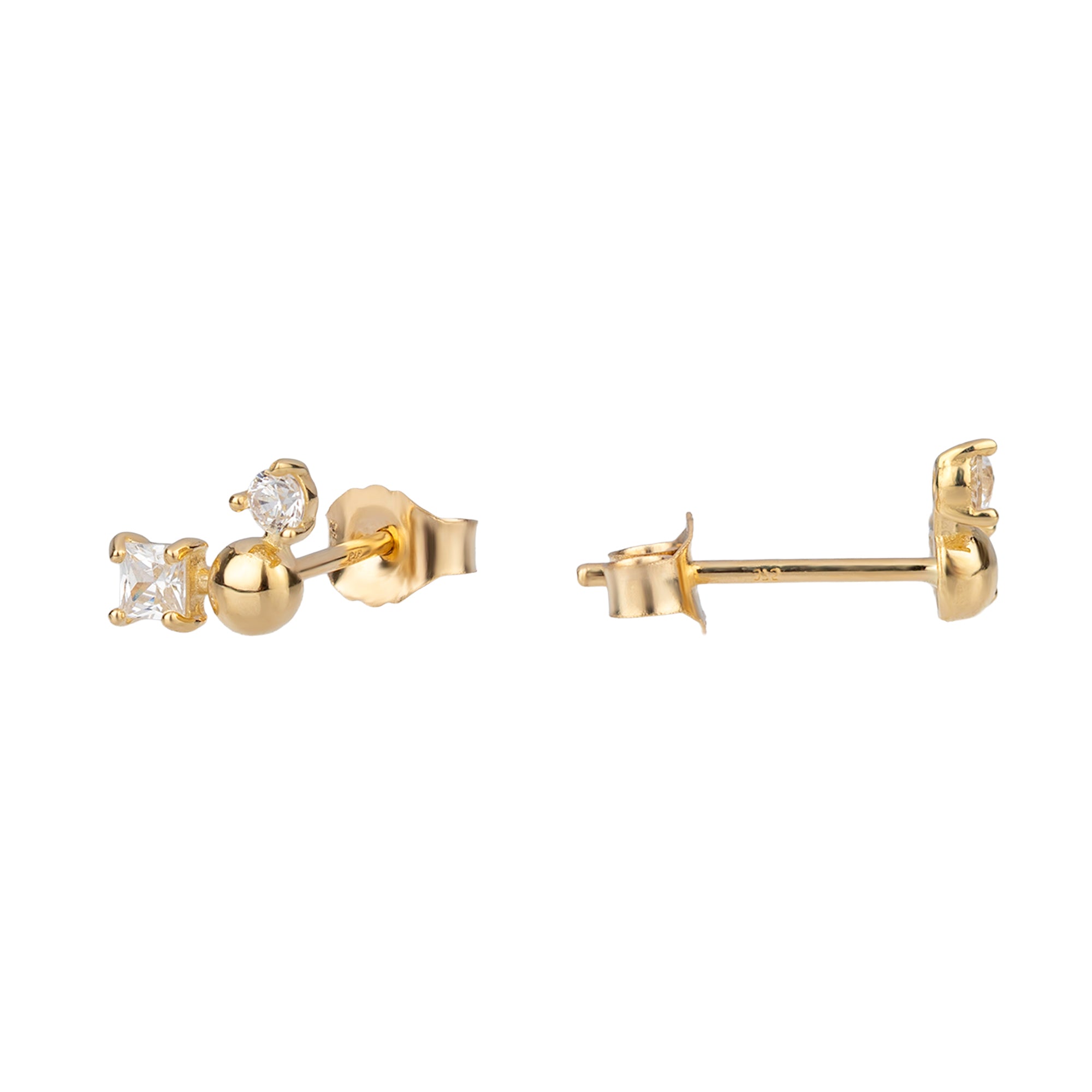 Gold earrings with clear gemstones on a white background - seolgold