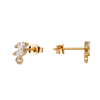 Gold earrings with clear gemstones on a white background - seolgold