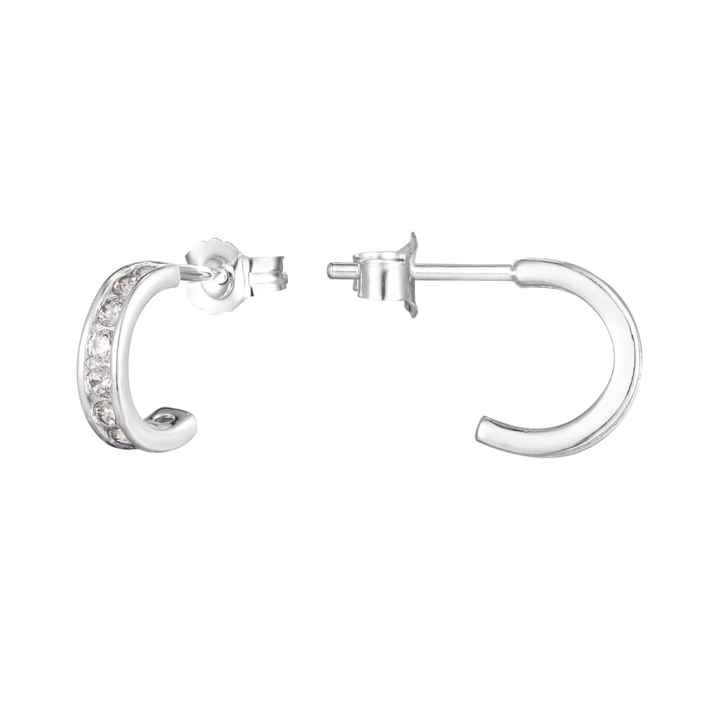 Sterling Silver CZ Half-Hoop Stud Earrings