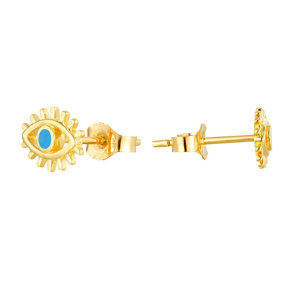 9ct Solid Gold blue eye stud earrings - seolgold