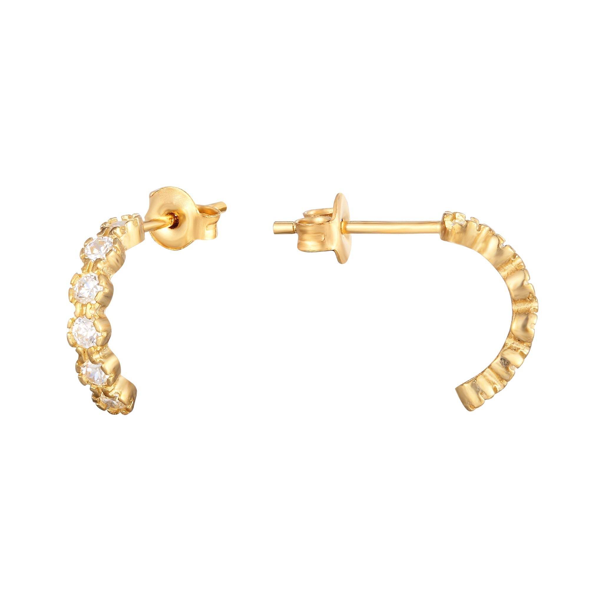 9ct Gold Bezel Half Hoop Studs - seol-gold