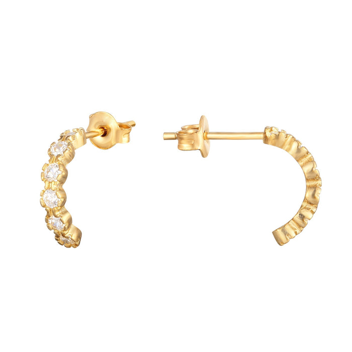 9ct Gold Bezel Half Hoop Studs - seol-gold