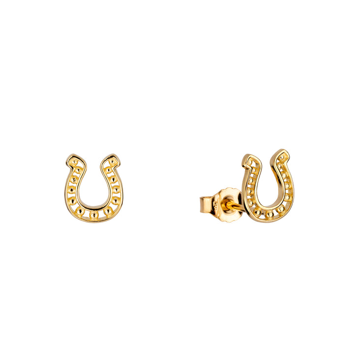 Gold horseshoe earrings on a white background - seolgold