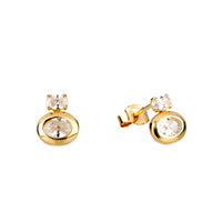 Gold earrings with clear gemstones on a white background - seolgold
