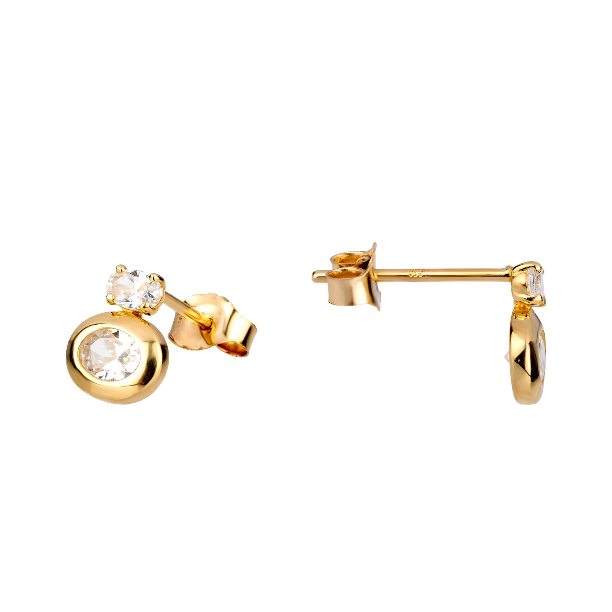 Gold earrings with clear gemstones on a white background - seolgold