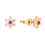 9ct Solid Gold Ruby CZ Flower Studs