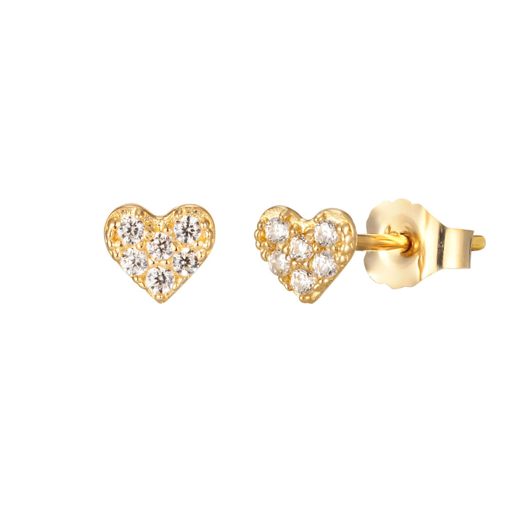 9ct Solid Gold Tiny Pave Heart Studs