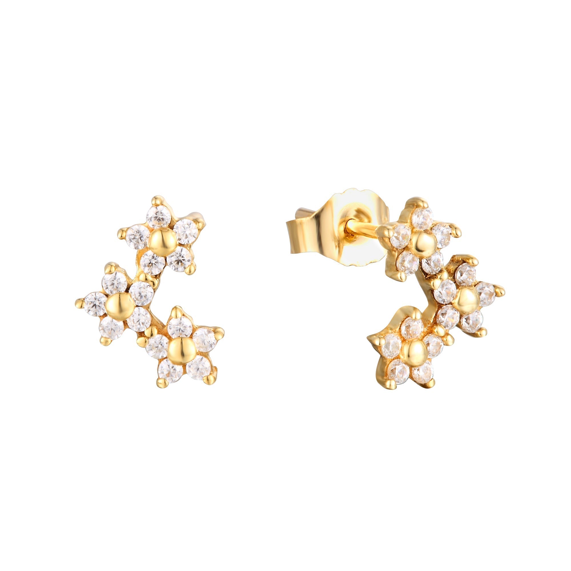 9ct Solid Gold Flower CZ Studs - seol-gold