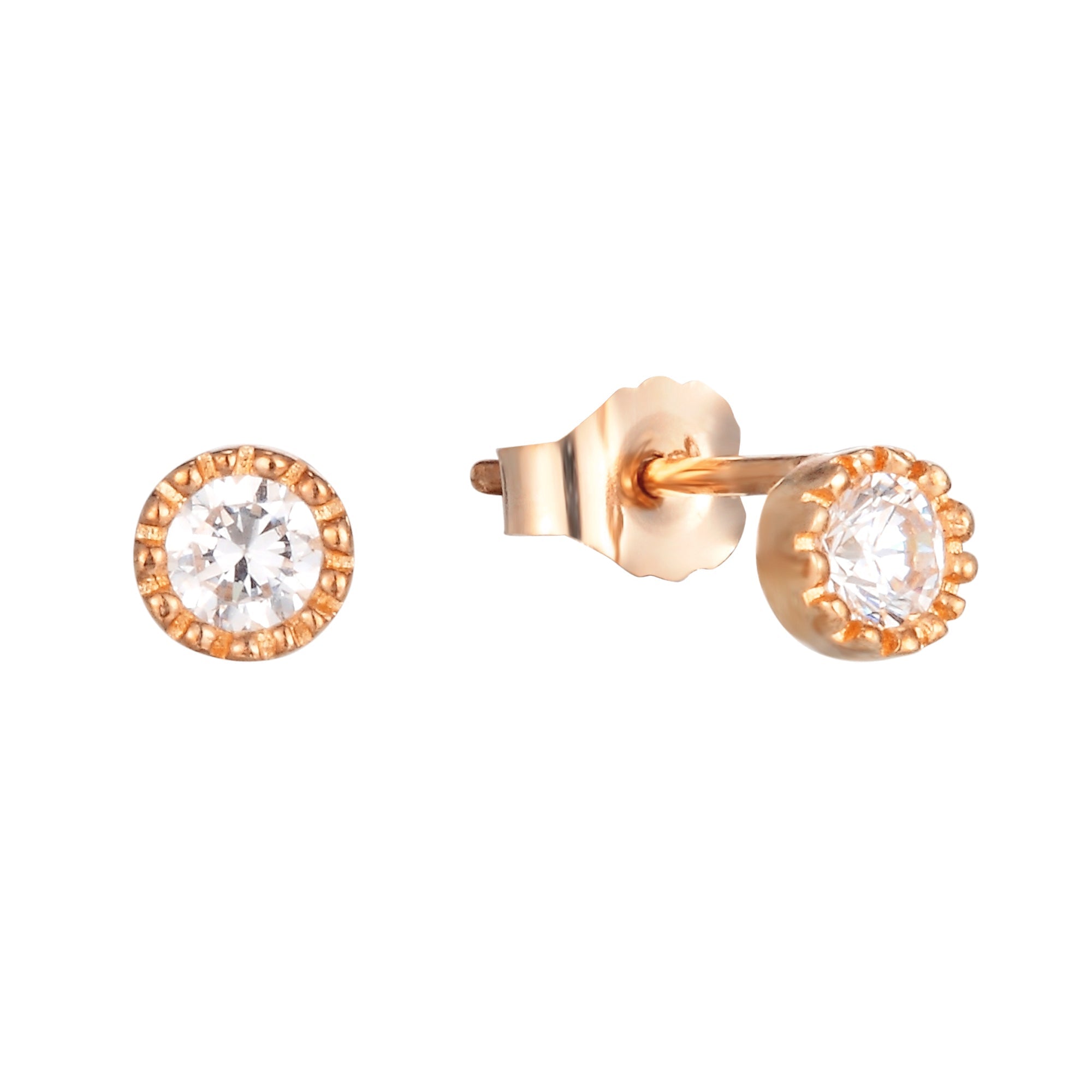 9ct Solid Rose Gold Scalloped Bezel Studs