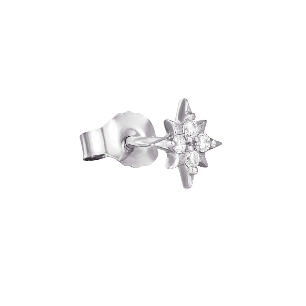 9ct Solid White Gold CZ Tiny North Star Studs