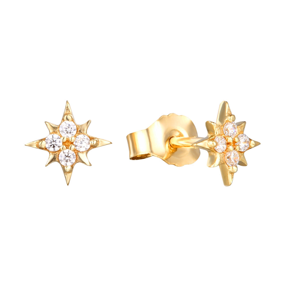 9ct Solid Gold CZ Tiny North Star Studs