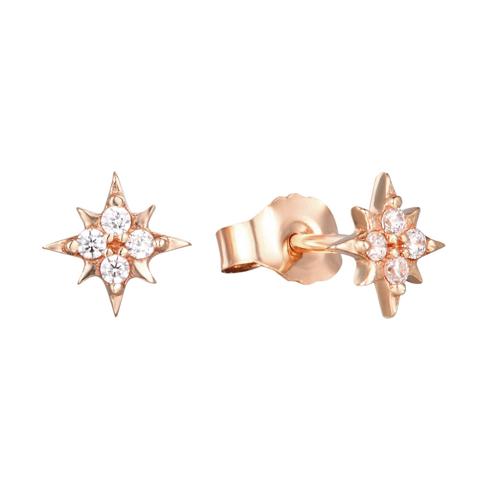 9ct Solid Rose Gold CZ Tiny North Star Studs